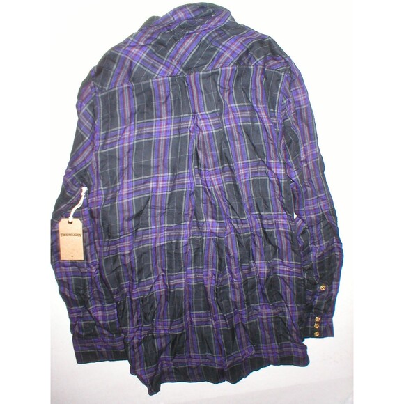 New Womens Designer True Religion S Plaid Top Logo Black Purple NWT Tunic Zip - Picture 7 of 7